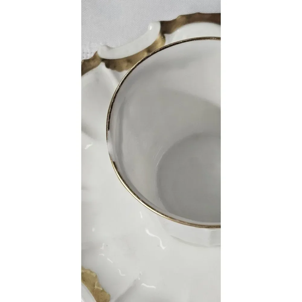 TV Limoges France La Cloche 6 setsTea Cups Saucers Fine‎ China Gold Rimmed